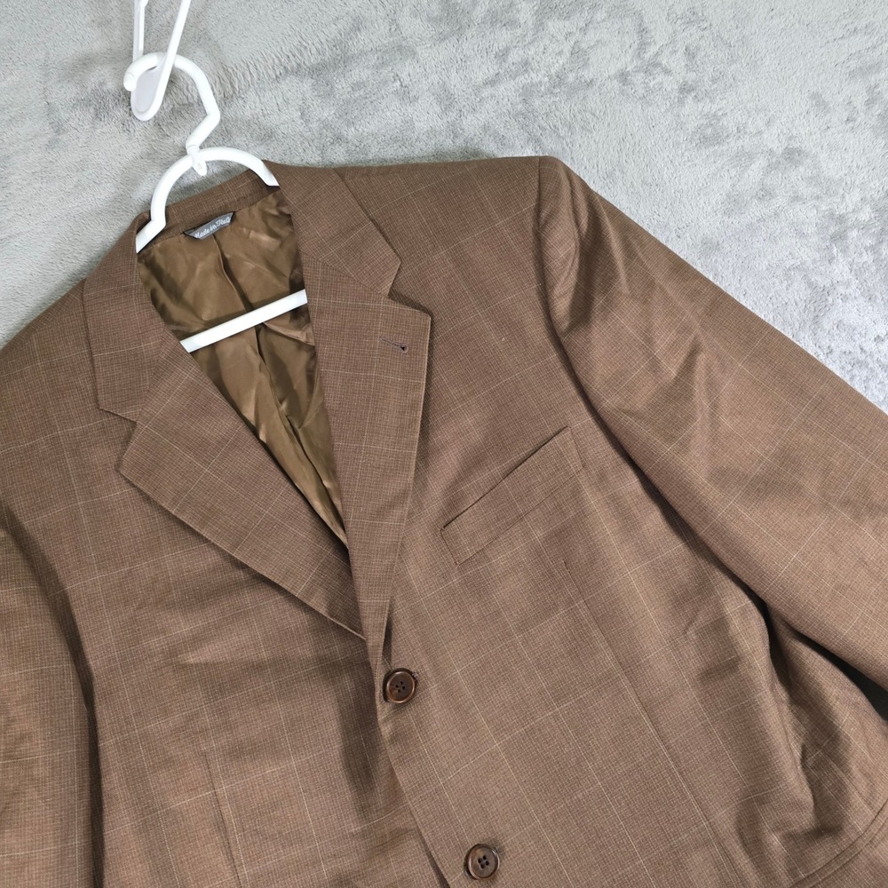 Zanella Plaid Blazer Sport Coat Made in Italy Wool Silk‎ Brown Mens 44